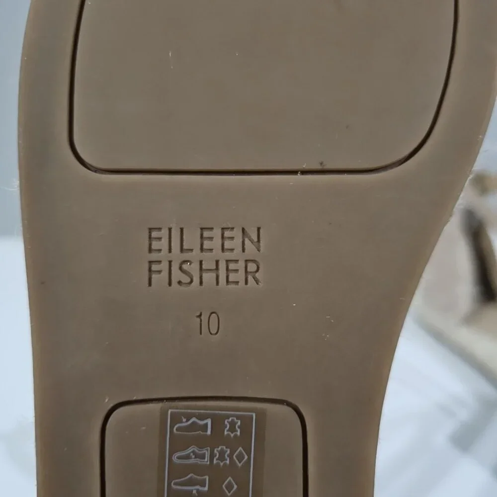 Eileen Fisher Lala Flat Espadrille Womens 10 Metallic Tan Leather Sandal